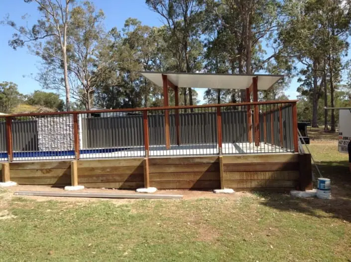 Covered outdoor entertainment area with timber floor, Brisbane
