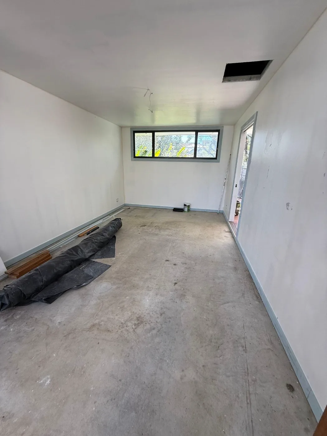 Garage converted to a rumpus room, lined and painted ready for flooring, Brisbane renovation